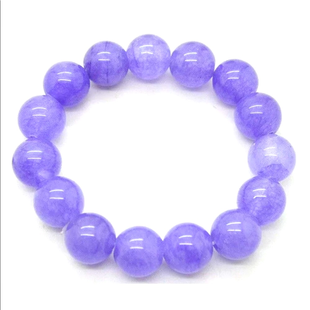 New. Lavender Jade Jadeiteround Beaded Elastic Bracelet. Os.